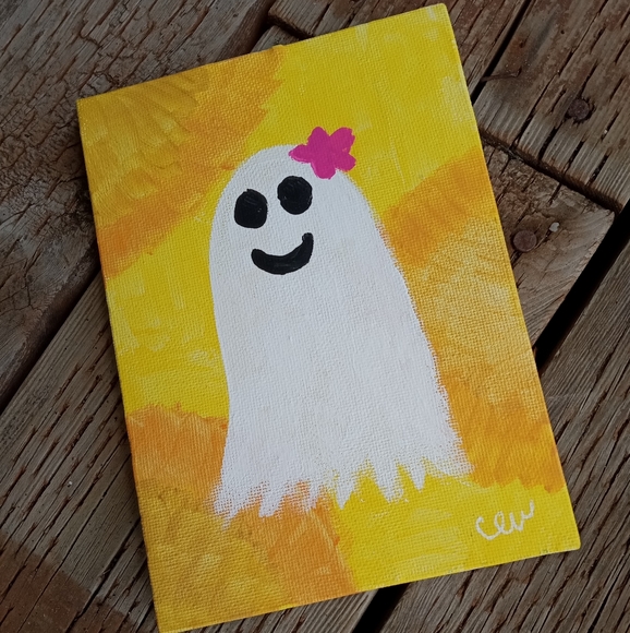 Sunny Ghost w/ Flower Mini Painting - Picture 1 of 2